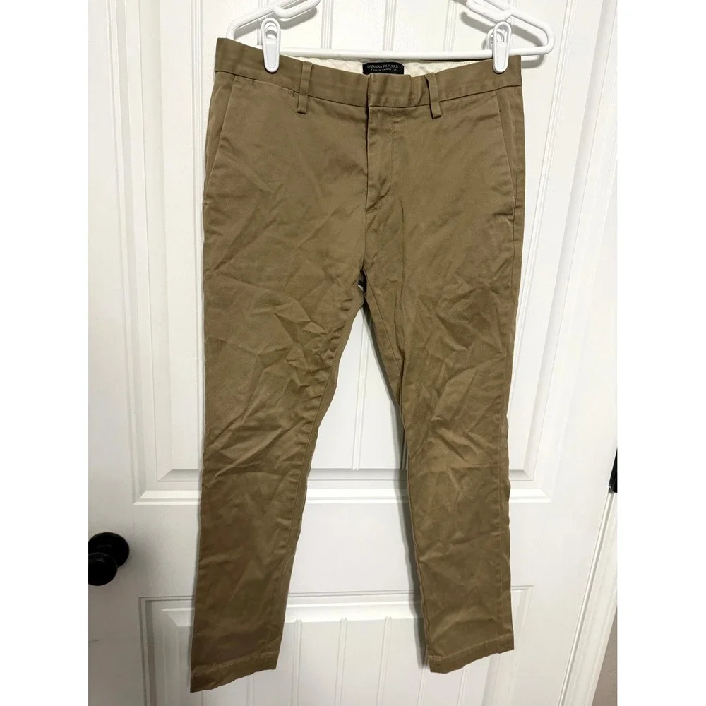 Banana Republic Fulton Skinny Fit Pants Mens 30x30 Khaki Tan Chino Stretch 6447